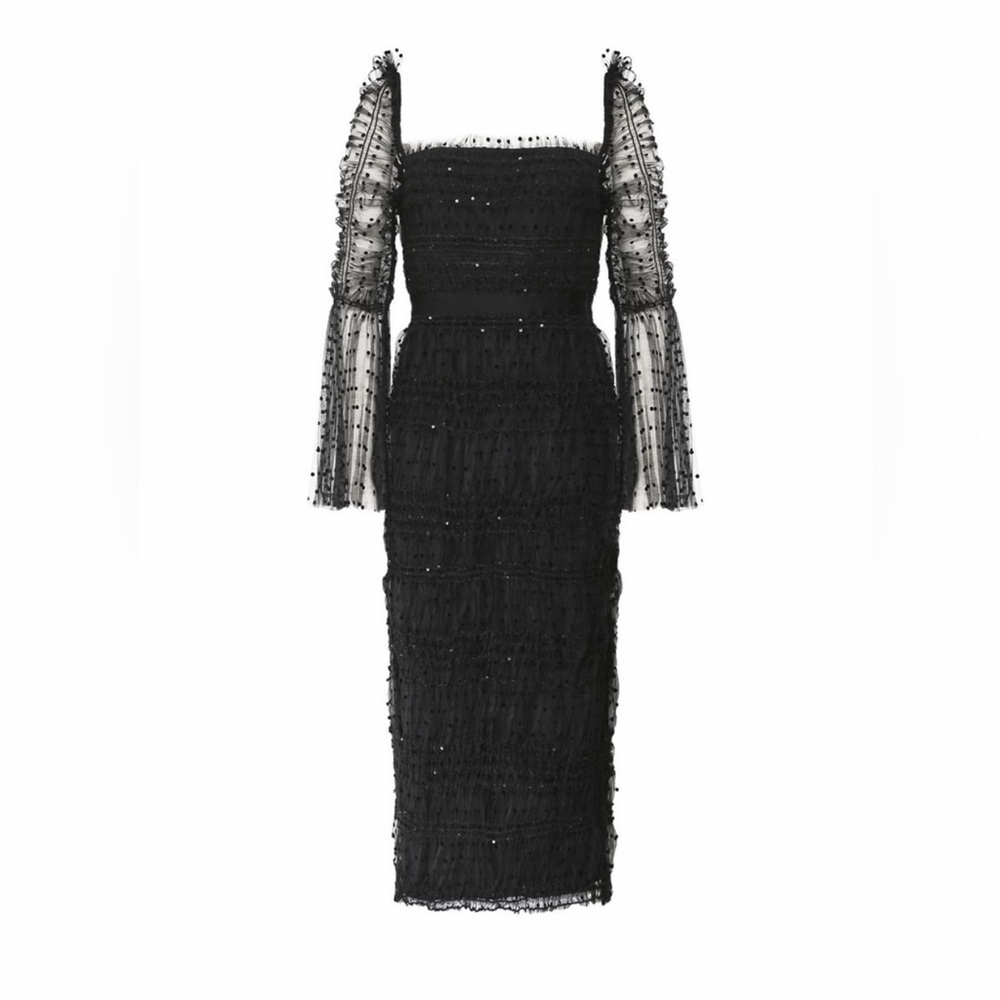 NWT Self-Portrait Black Dot Mesh Midi Dress | size 12